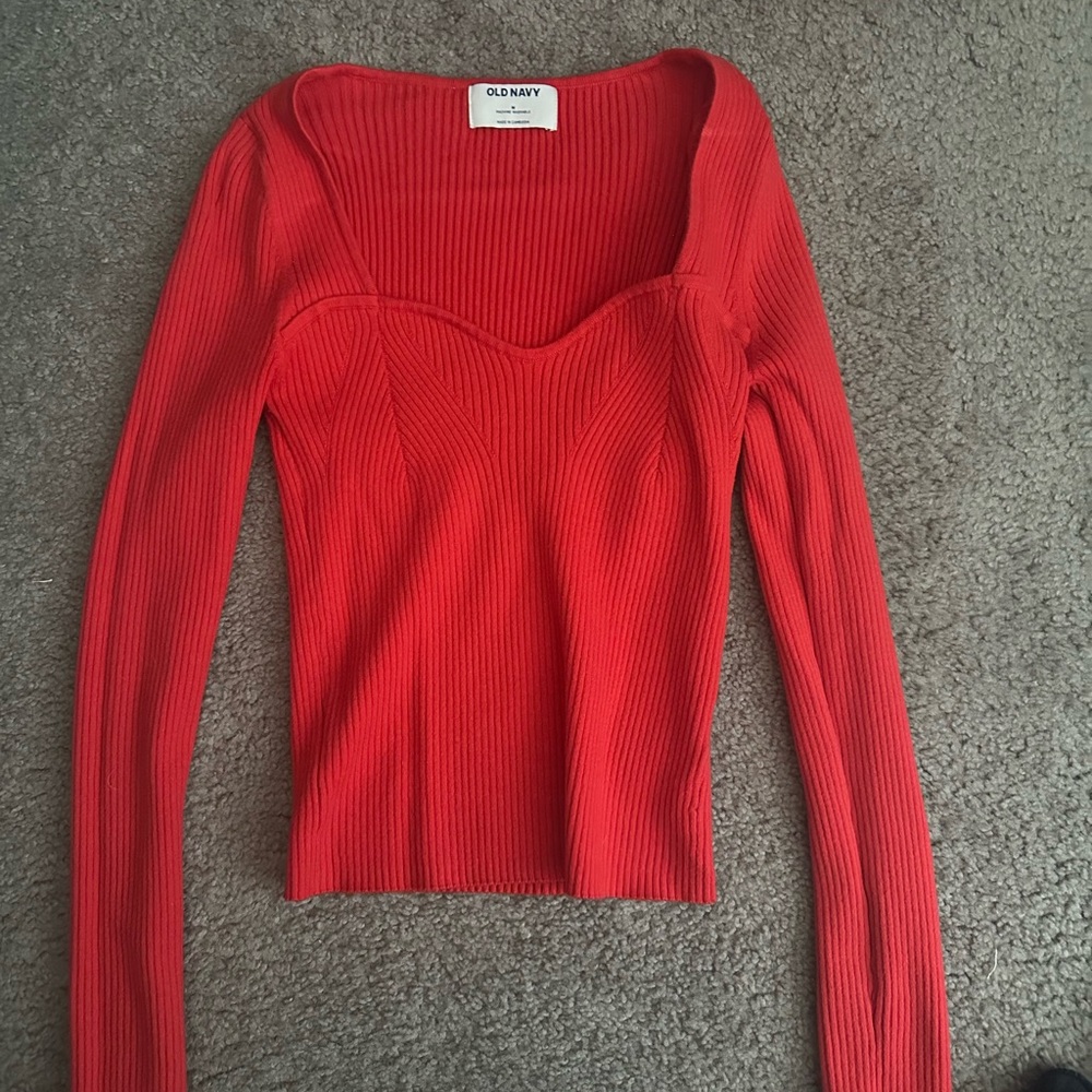 Old Navy Red Ribbed Long Sleeve Top